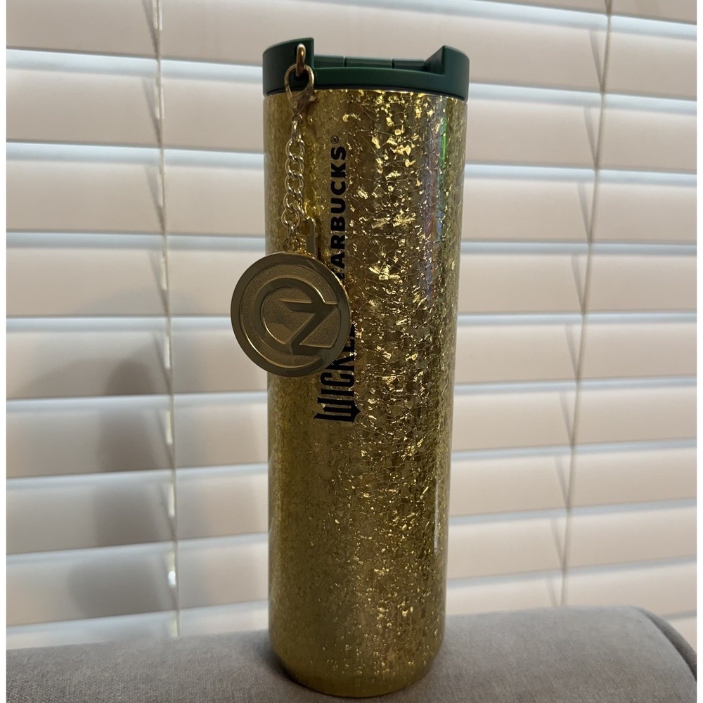 Wicked X Starbucks 16 OZ Stainless Steel Vacuum Sealed‎ Tumbler Gold Glitter NEW